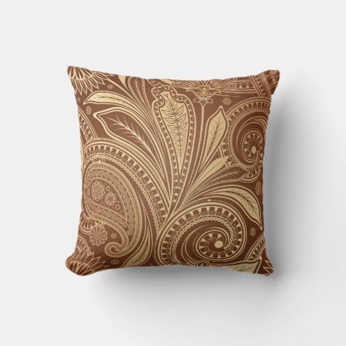 Vintage Burgundy Gold Paisley Elegant Luxury Outdoor Pillow