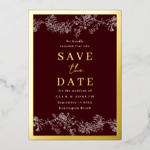 Vintage Burgundy Gold White Wedding Save The Date Foil Invitation