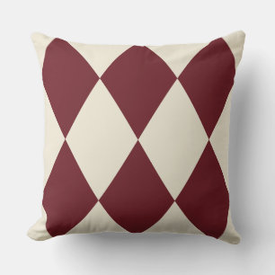 Vintage Burgundy Harlequin Diamond Pattern Retro Throw Pillow