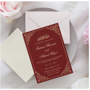 Vintage Burgundy Islamic Muslim Wedding Invitation