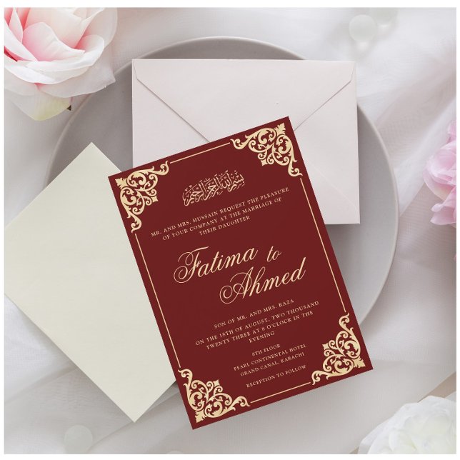 Vintage Burgundy Islamic Muslim Wedding Invitation (Creator Uploaded)