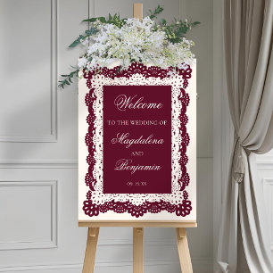Vintage Burgundy Ivory Cream Lace Wedding Welcome Foam Board