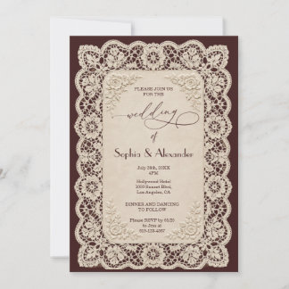 Vintage Burgundy Lace Doily Wedding Invitation