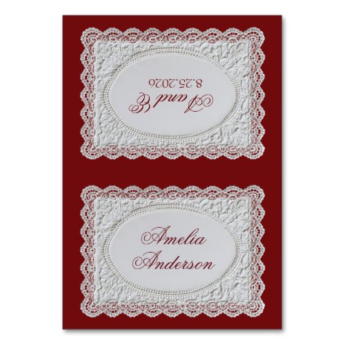 Vintage Burgundy Lace Doily Wedding Place Cards