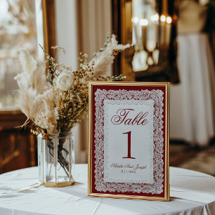 Vintage Burgundy Lace Doily Wedding Table Number