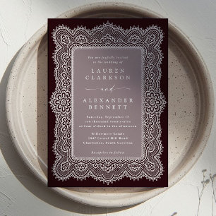 Vintage Burgundy Lace Frame Wedding Invitation