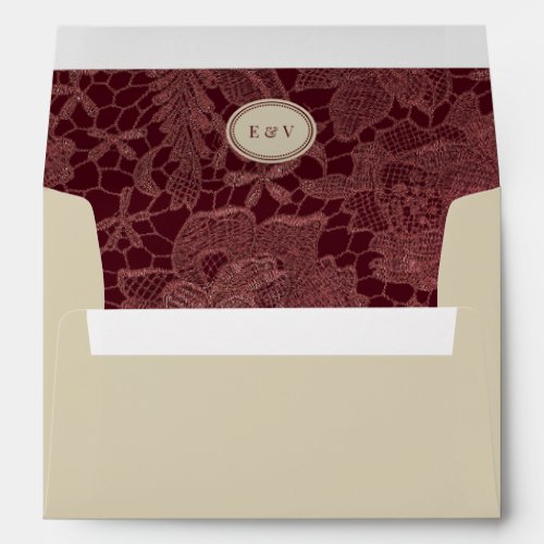Vintage Burgundy Lace Monogram Ivory Retro Wedding