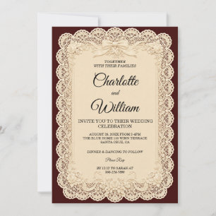 Vintage Burgundy Lace Wedding Invitation