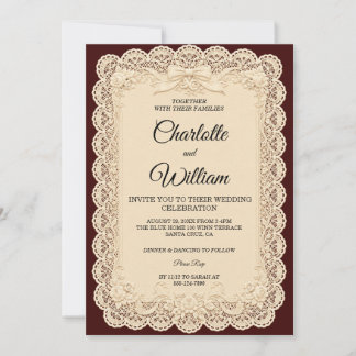 Vintage Burgundy Lace Wedding Invitation