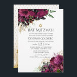 Vintage Burgundy-Marsala & Gold Floral Bat Mitzvah Invitation<br><div class="desc">Vintage marsala (burgundy) and gold shabby-chic flowers bat mitzvah invitation with accents of plum and black.</div>