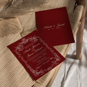 Vintage Burgundy Old Money Retro Fancy Wedding Invitation