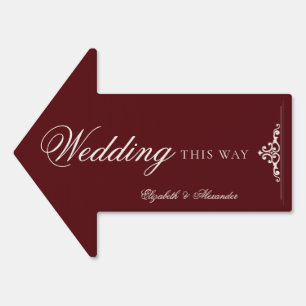 Vintage Burgundy Old Money Wedding This Way Arrow Sign