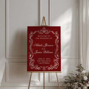 Vintage Burgundy Old Money Wedding Welcome Sign