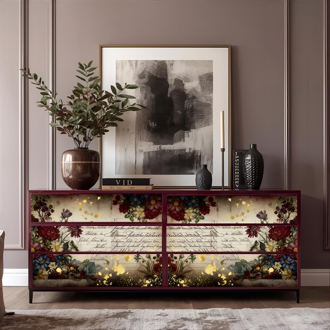 Vintage Burgundy Petals & Gold Script Decoupage  Tissue Paper (Creator Uploaded)