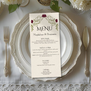 Vintage Burgundy Pink Art Nouveau Floral Wedding Menu