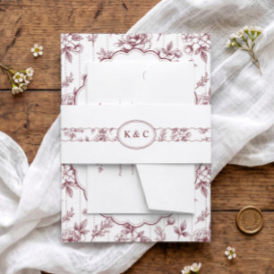 Vintage Burgundy Red Floral Ribbon Wedding Invitation Belly Band