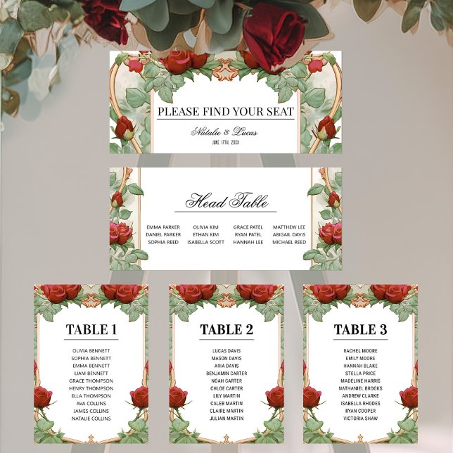 Vintage Burgundy Red Head Table Seating Chart  (Creator Uploaded)