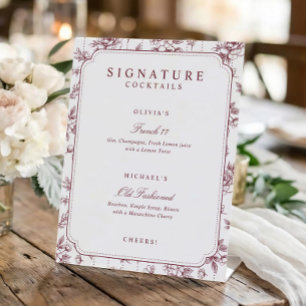 Vintage Burgundy Red Signature Drinks Wedding Pedestal Sign