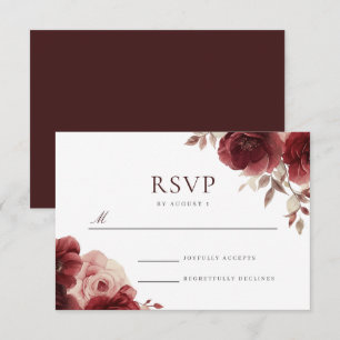 Vintage Burgundy Rose Elegance Wedding RSVP Card