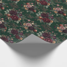 Vintage Burgundy Rose Floral & Citrus Christmas