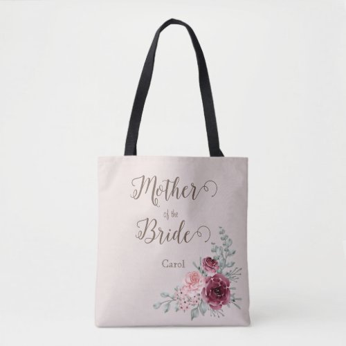 Vintage Burgundy Rose Floral Mother of the Bride Tote Bag