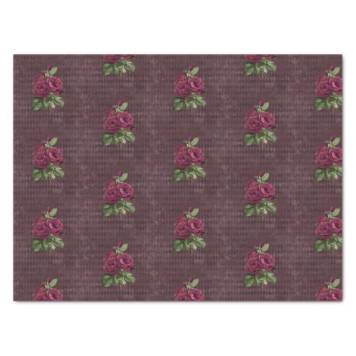 Vintage Burgundy Rose on Harlequin Tissue Paper