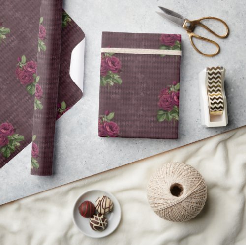 Vintage Burgundy Rose on Harlequin Wrapping Paper