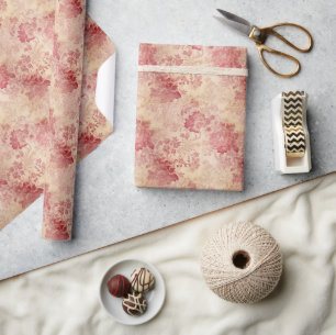 Vintage burgundy roses and gold baroque damask wrapping paper