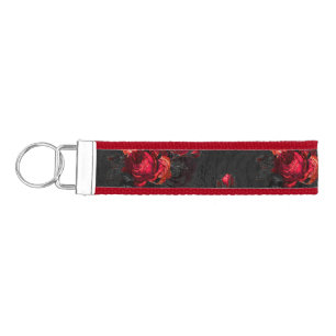 Vintage Burgundy Roses Wrist Keychain