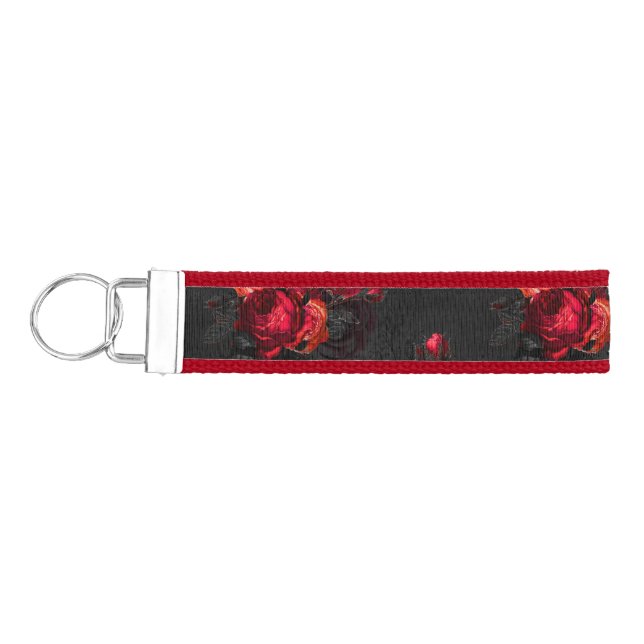 Vintage Burgundy Roses Wrist Keychain (Keys on Left)