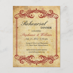 Vintage Burgundy Swirl Rehearsal Dinner Invitation