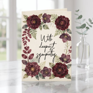 Vintage Burgundy Watercolor Floral Sympathy Card