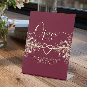 Vintage Burgundy Wedding Open Bar Pedestal Sign