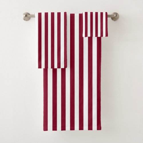 Vintage Burgundy  White Stripes Striped Bath Towel Set