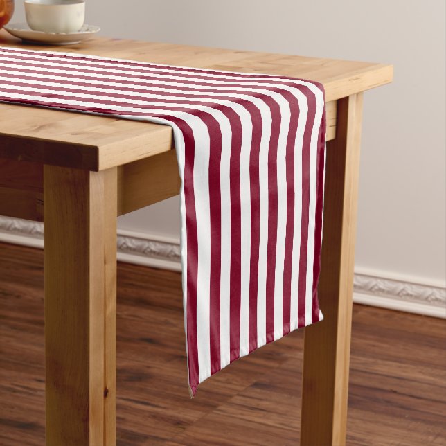 Vintage Burgundy & White Stripes Striped Short Table Runner (In Situ)