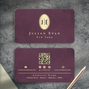 Vintage Burgundy Wine Red & Gold Oval Monogram Business Card