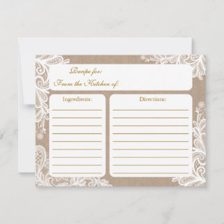 Vintage Burlap and Lace Bridal Shower Recipe Card