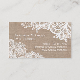 Vintage Burlap and Lace Business Card