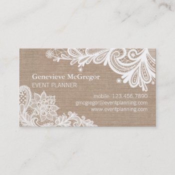 Vintage Burlap And Lace Business Card by marlenedesigner at Zazzle