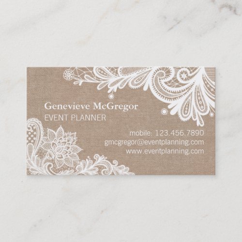 Vintage Burlap and Lace Business Card