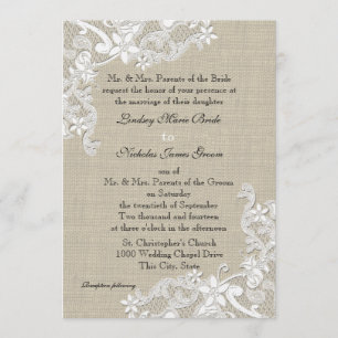Vintage Burlap and Lace Wedding Invitation