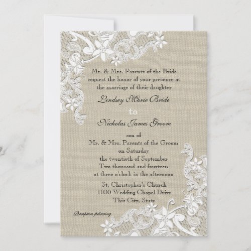 Vintage Burlap and Lace Wedding Personalized Invitation