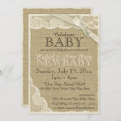 Vintage Burlap and Lace with Bow Baby Shower Invitation (Front/Back)