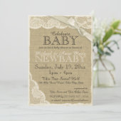 Vintage Burlap and Lace with Bow Baby Shower Invitation (Standing Front)