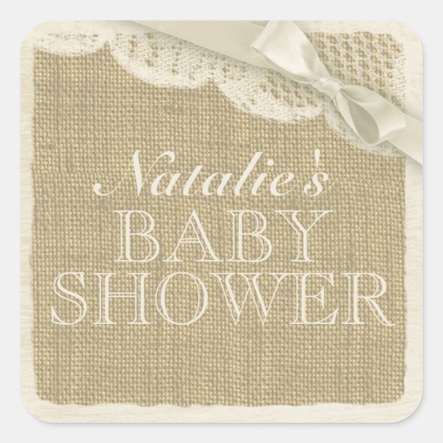 Vintage Burlap and Lace with Bow Square Sticker (Front)