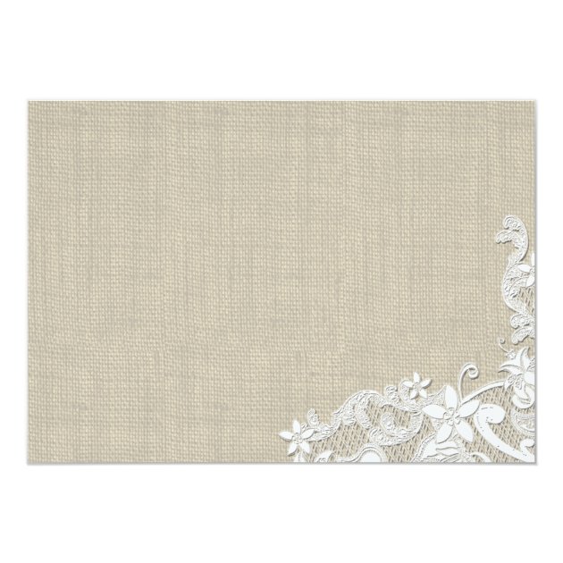 Vintage Burlap And White Lace Wedding Invitation