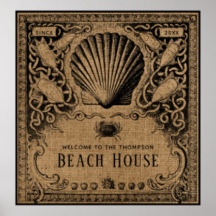 Vintage Burlap Beach House Poster