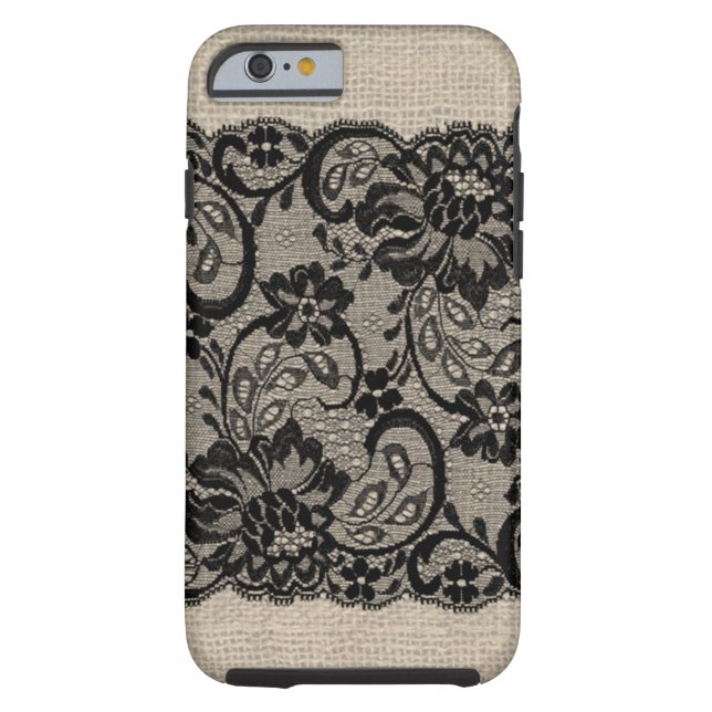 Vintage Burlap & Black Lace iPhone 6 case (Back)