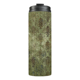 Vintage Burlap Damask Pattern Thermal Tumbler