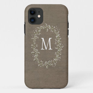 Vintage Burlap Floral Monogram iPhone 11 Case